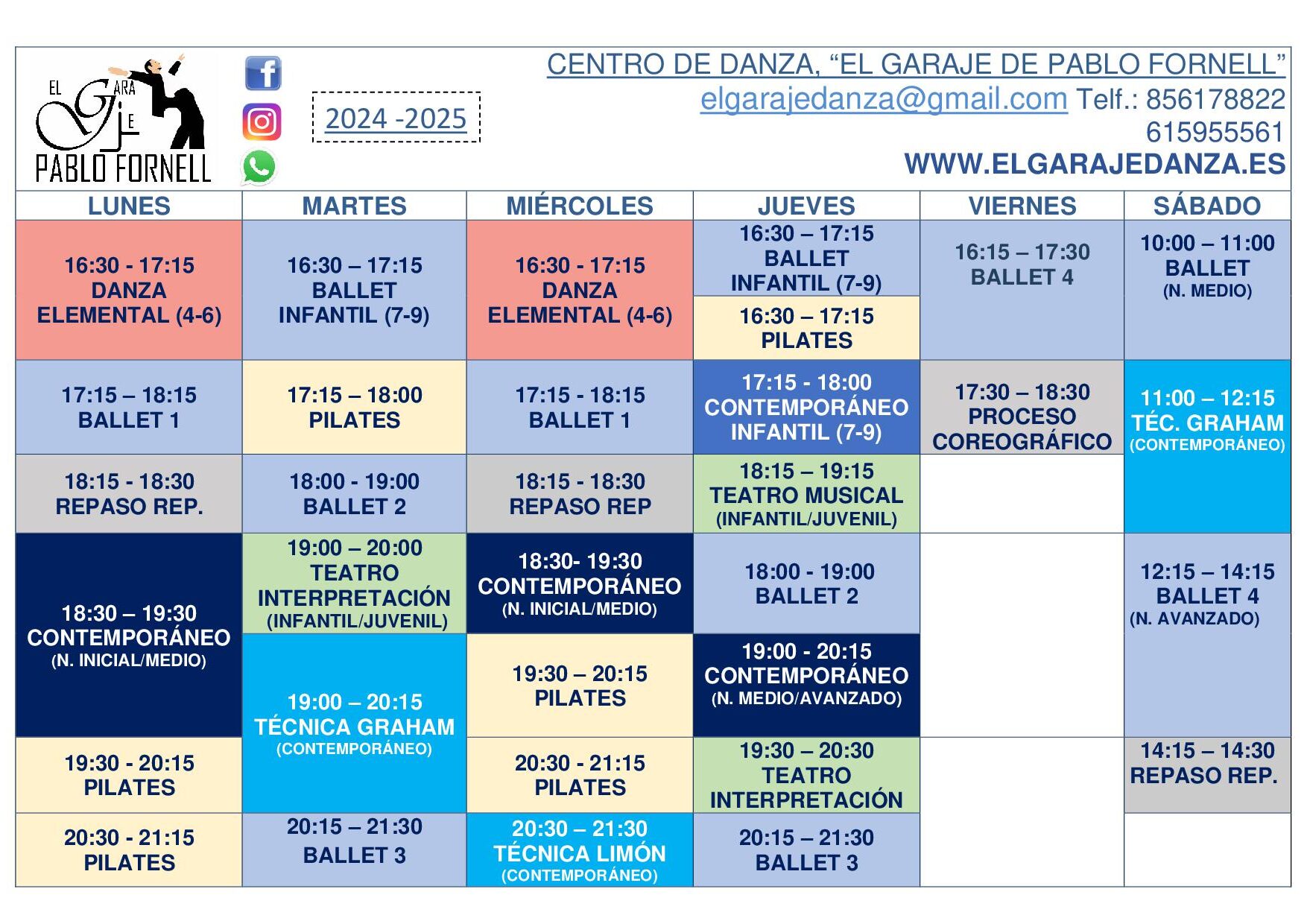 Horario de clases regulares para el curso 2024 2025
